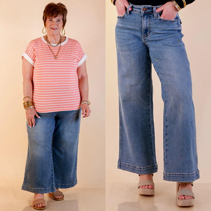 Judy Blue | Everyday Poise Cropped Wide Leg Trouser Denim Jeans in Light Wash