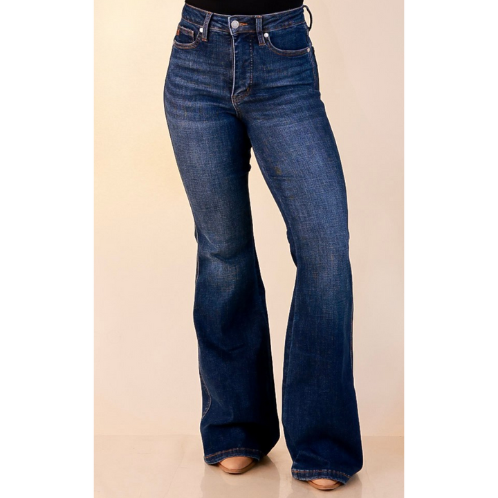 Judy Blue | Forever Flattering Tummy Control Charlotte Flare Jeans in Dark Modern Indigo Wash