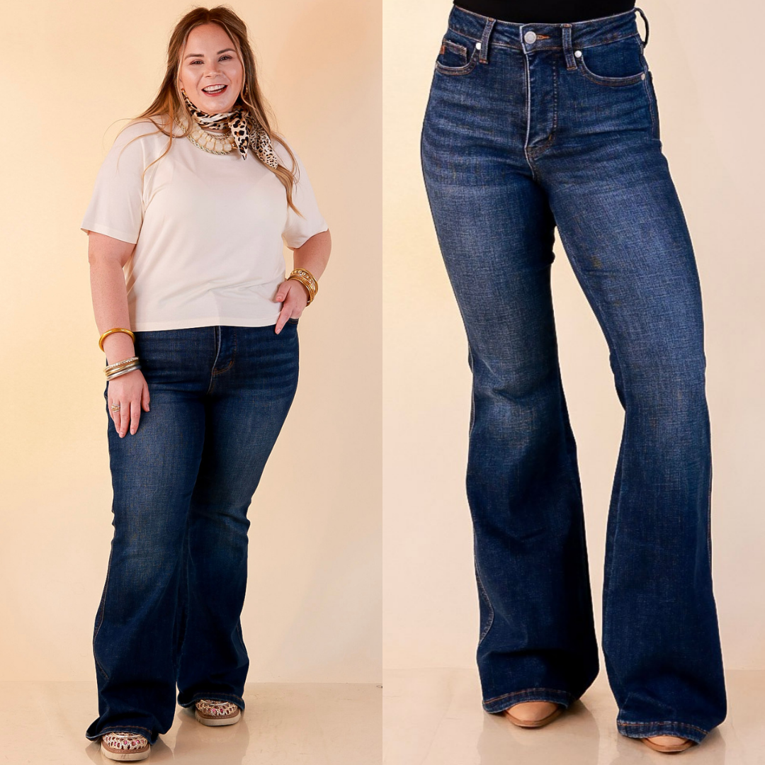 Judy Blue | Forever Flattering Tummy Control Charlotte Flare Jeans in Dark Modern Indigo Wash