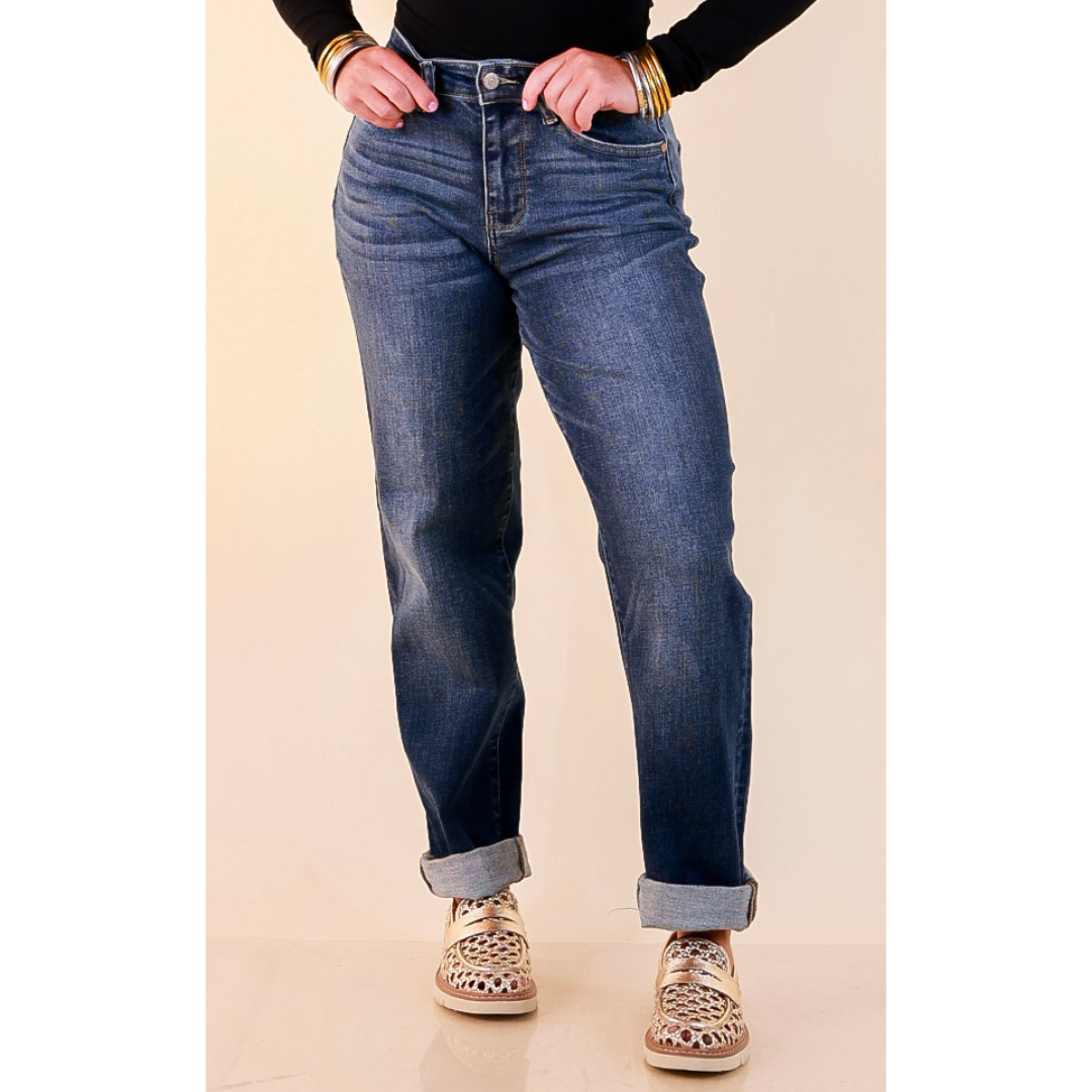 Judy Blue | Keep it Simple Billie Boyfriend Denim Jeans in True Indigo Dark Wash