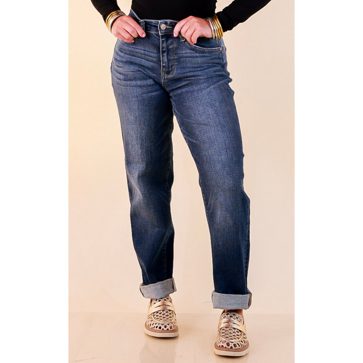 Judy Blue | Keep it Simple Billie Boyfriend Denim Jeans in True Indigo Dark Wash