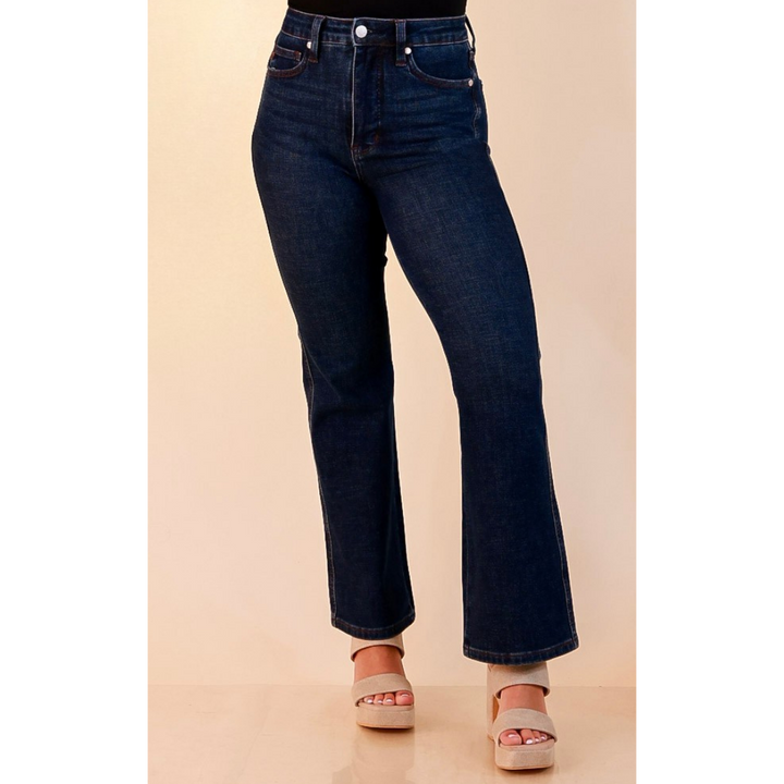 Judy Blue | Kick it Classic Tummy Control Cropped Kick Flare Jean in Dark Rustic Indigo Wash