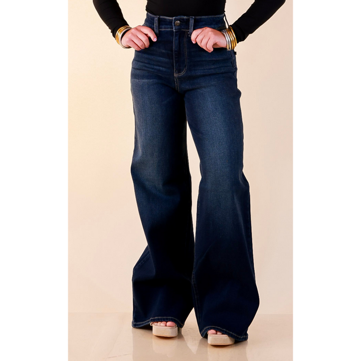 Judy Blue | Lasting Impression Lux Retro Wide Leg Jeans in Dark Twilight Blue Wash