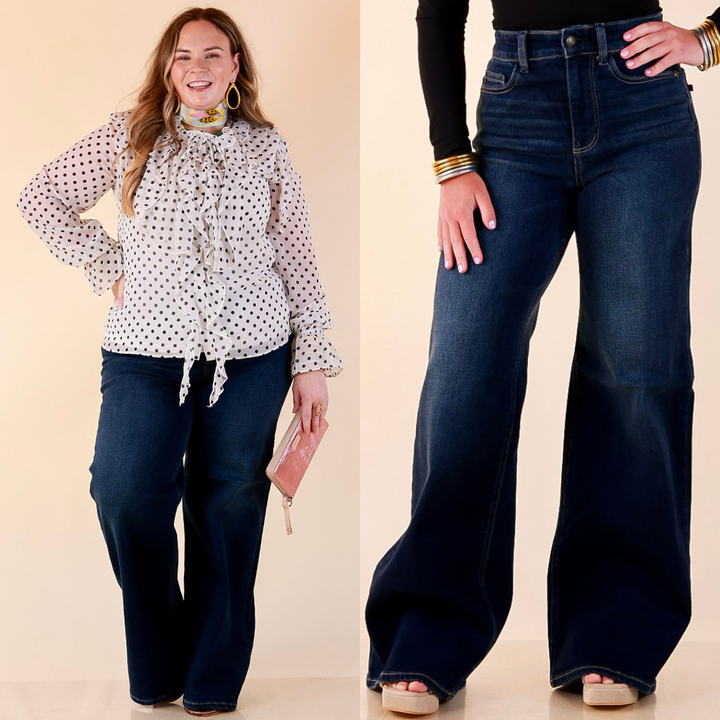 Judy Blue | Lasting Impression Lux Retro Wide Leg Jeans in Dark Twilight Blue Wash