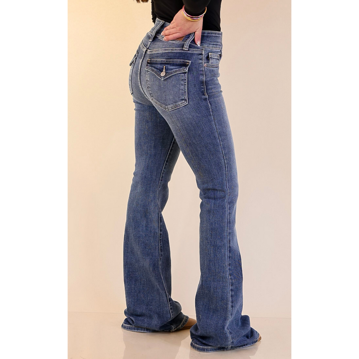 Judy Blue | Made for More Double Button Flare Jean in Medium Wash