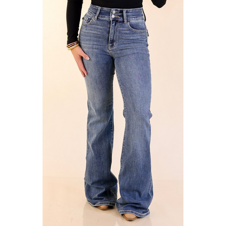 Judy Blue | Made for More Double Button Flare Jean in Medium Wash