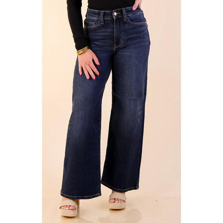 Judy Blue | Naturally Polished Ankle Length Wide Leg Jean in Dark Wash
