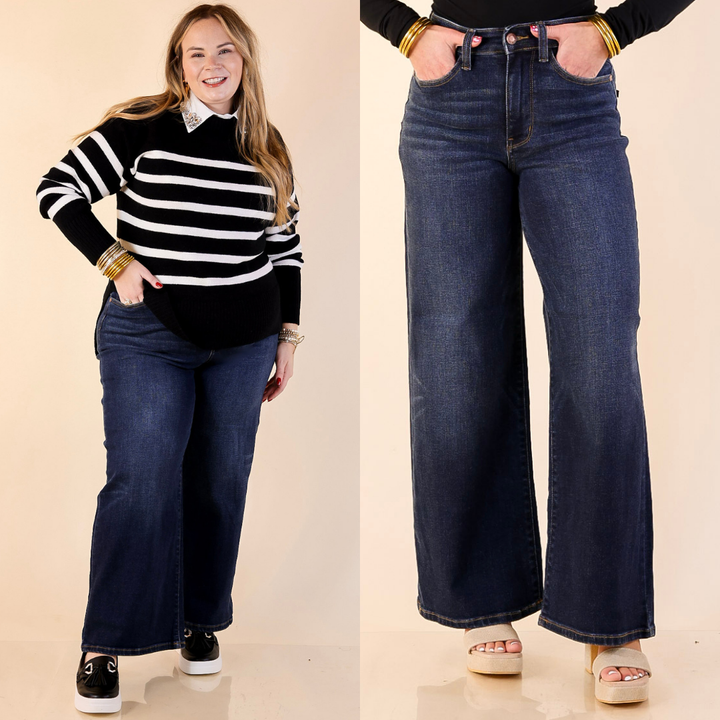 Judy Blue | Naturally Polished Ankle Length Wide Leg Jean in Dark Wash