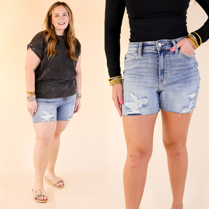 Judy Blue | Rough Around the Edges Denim Shorts in Stone Wash
