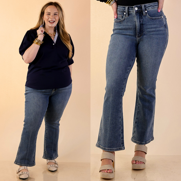 Judy Blue | Simply Flawless Tummy Control Cropped Kick Flare Jean in Medium Wash