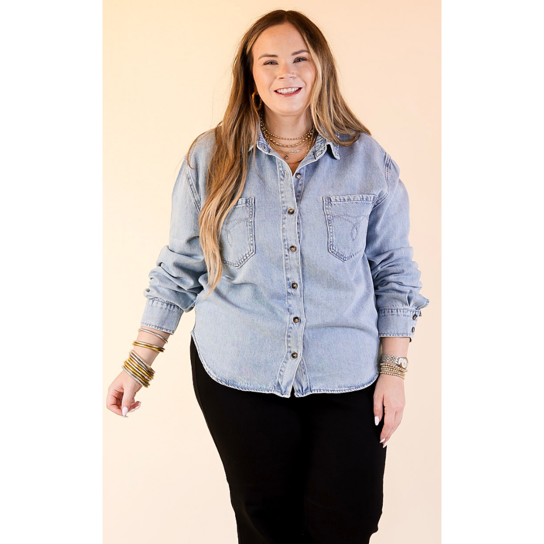 Judy Blue | True Essential Denim Button Up Shirt in Medium Wash