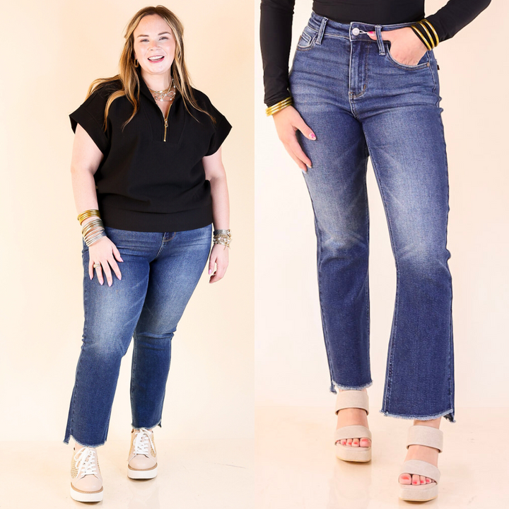Judy Blue | Denim Daze Cropped Kick Flare Jean in Dark Wash