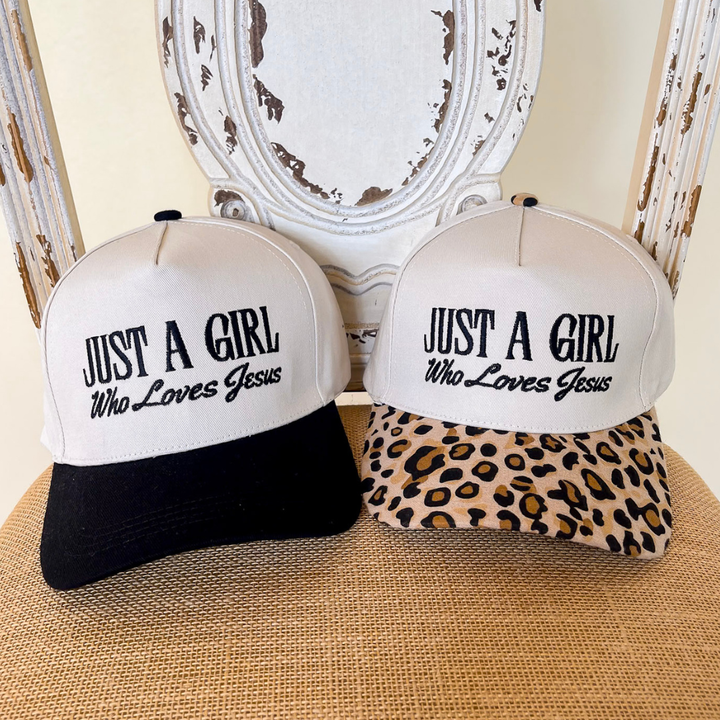 Just a Girl Who Loves Jesus Two Tone Canvas Trucker Cap in Multiple Color Options