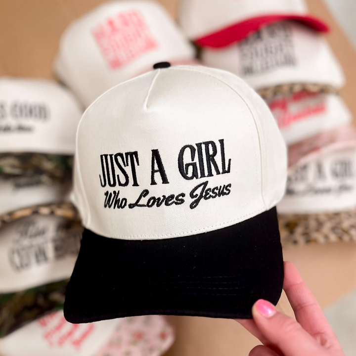 White cap with black text &