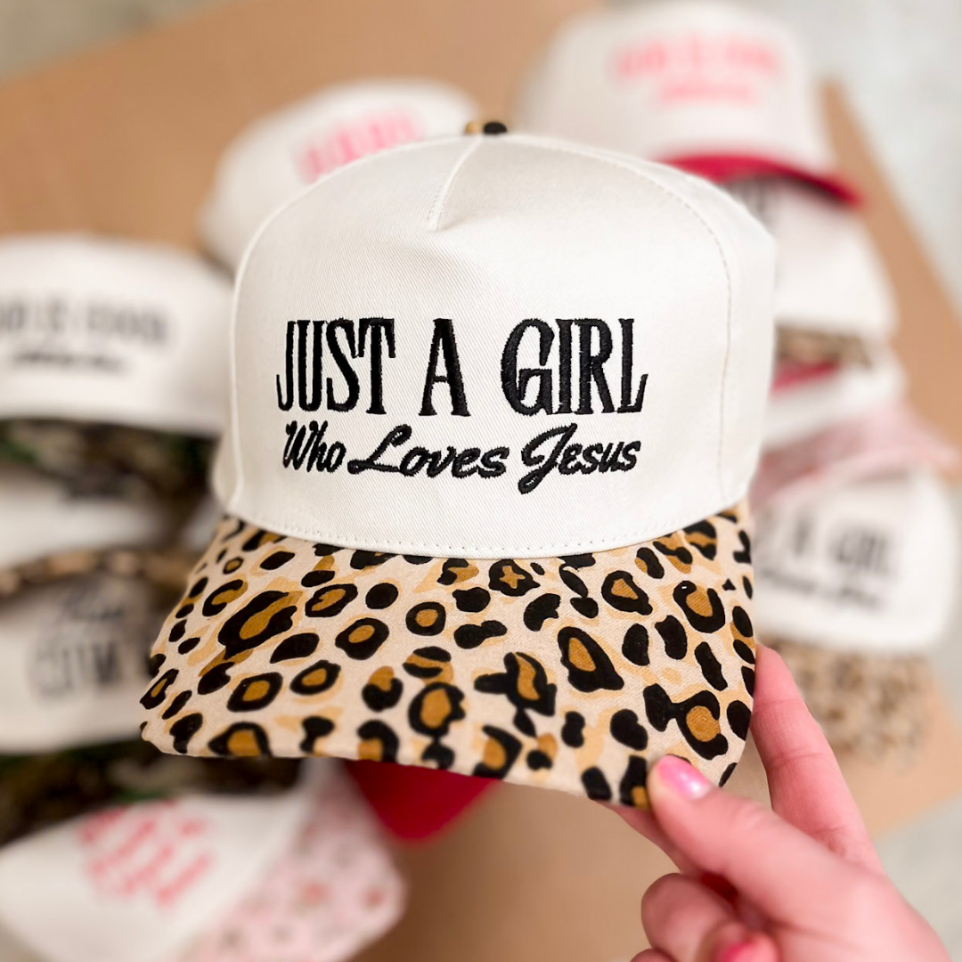Just a Girl Who Loves Jesus Two Tone Canvas Trucker Cap in Multiple Color Options