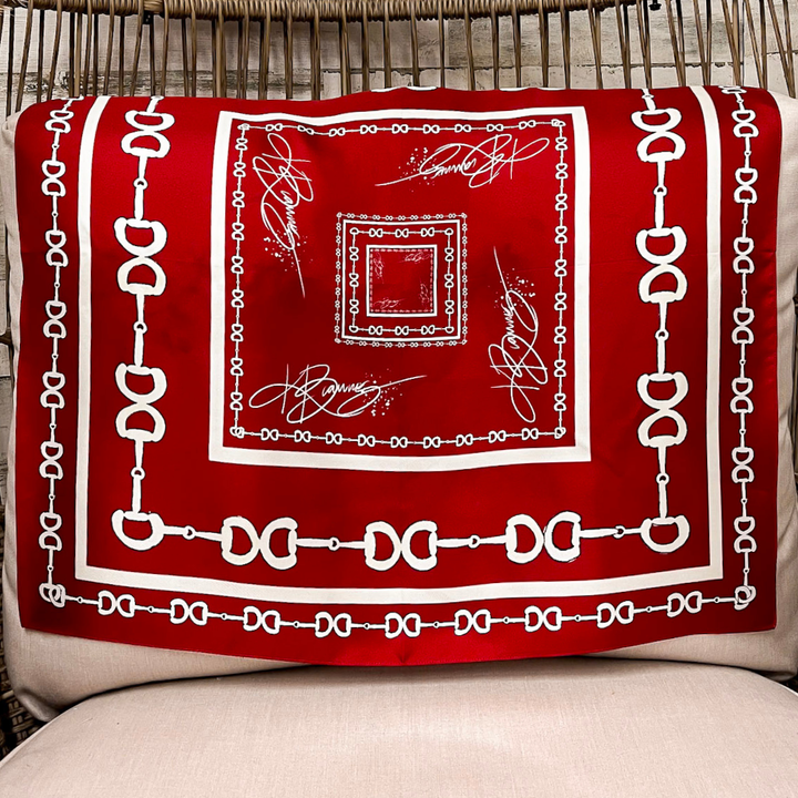 KB's Canvas | In Good Reins Horse Bit Print Scarf in Maroon and White
