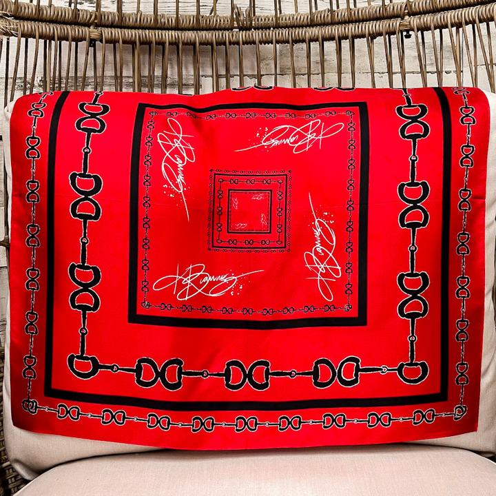 KB's Canvas | In Good Reins Horse Bit Print Scarf in Red and Black