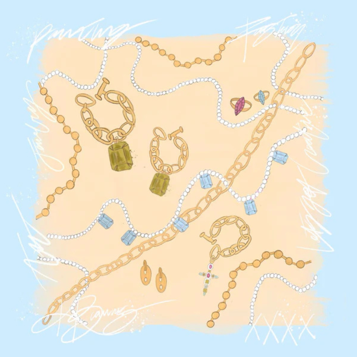 KB's Canvas | Le Jewel Jewelry Print Scarf in Yellow and Blue