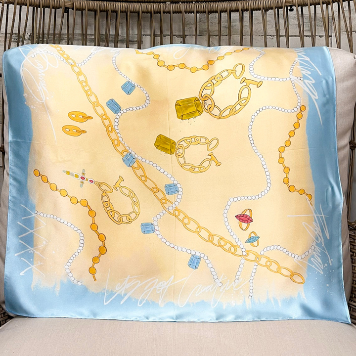 KB's Canvas | Le Jewel Jewelry Print Scarf in Yellow and Blue