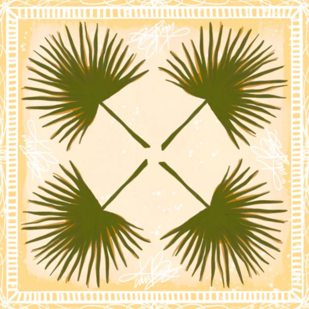 KB's Canvas | Palmè Floral Palm Leaf Print Scarf in Cream and Green