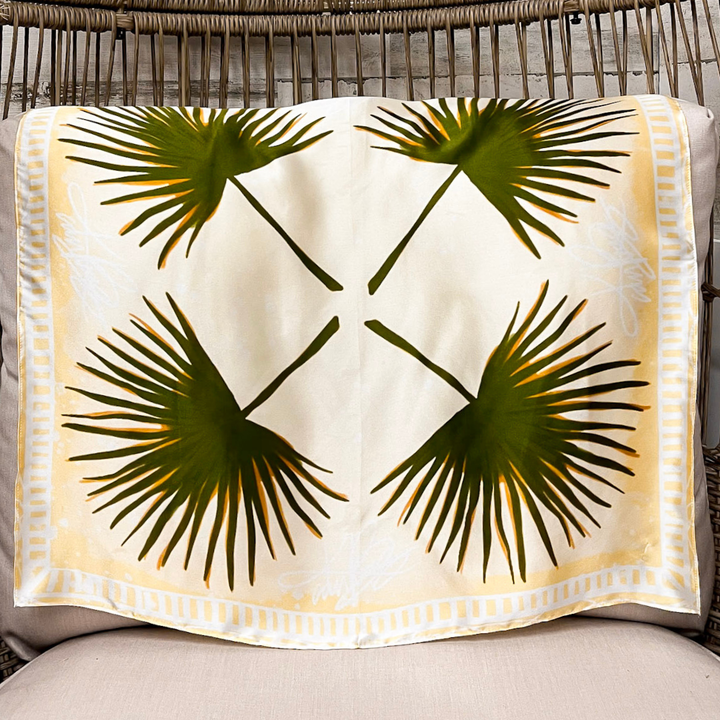KB's Canvas | Palmè Floral Palm Leaf Print Scarf in Cream and Green