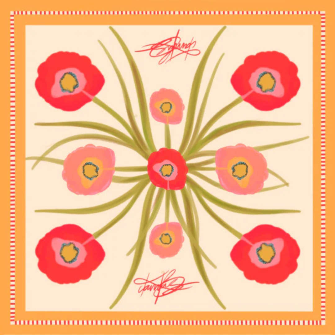 KB's Canvas | Poppy Fleur Floral Print Scarf in Cream and Orange