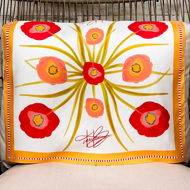 KB's Canvas | Poppy Fleur Floral Print Scarf in Cream and Orange