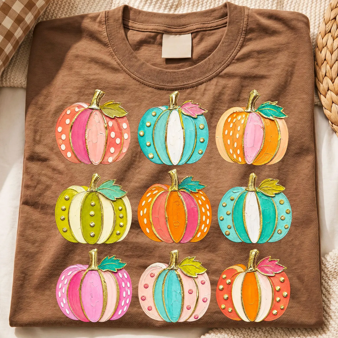 Custom Made to Order | Neon Sassy Pumpkins Graphic Tee or Sweatshirt in Multiple Printing Options on Brown
