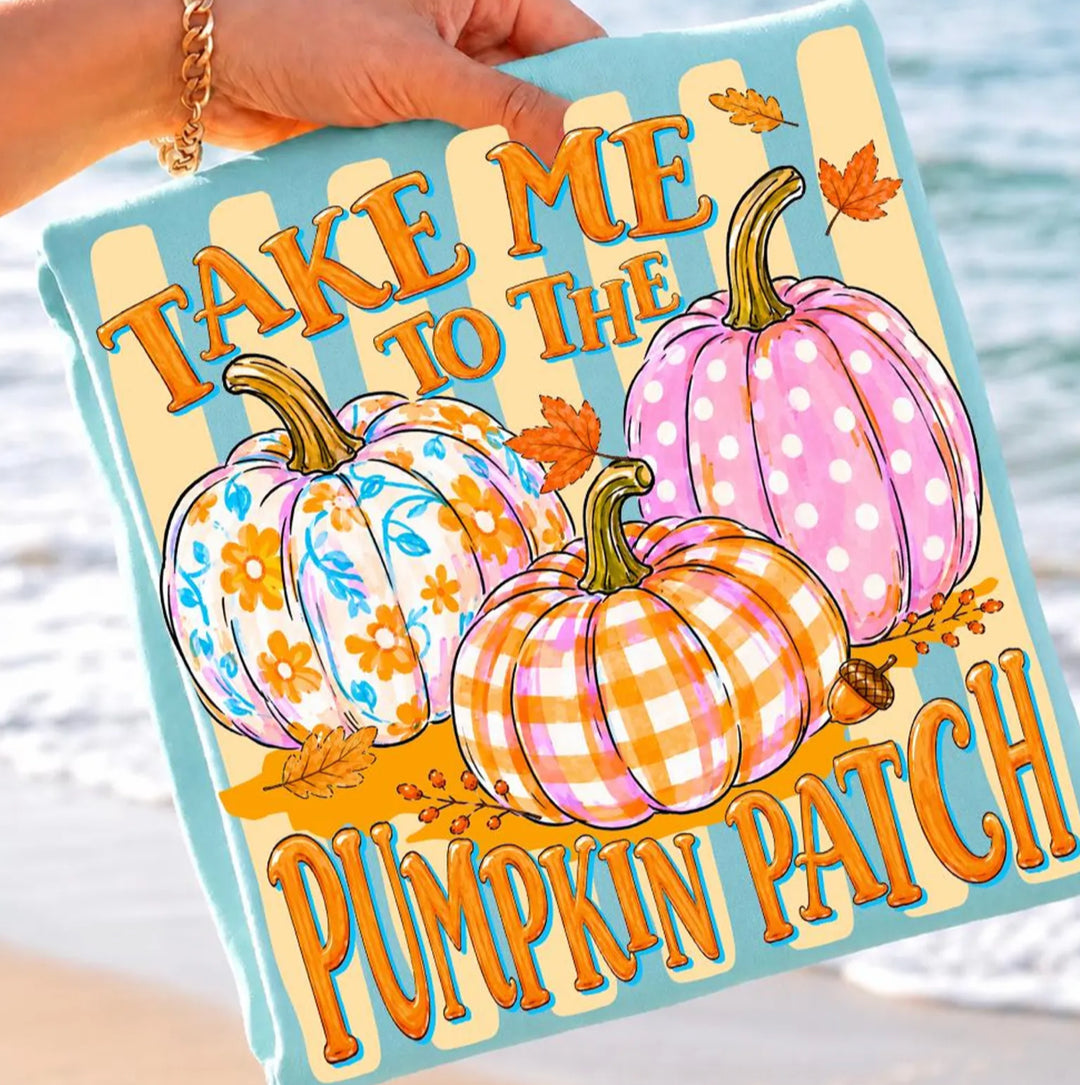 Made to Order | Take Me to the Pumpkin Graphic Design Tee or Sweatshirt in Multiple Printing Options on Blue