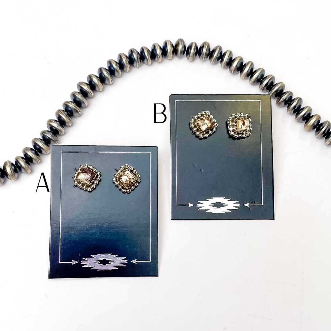 Hada Collection | Handmade Sterling Silver Square Stud Earrings with Wild Horse Remix Stones - Giddy Up Glamour Boutique