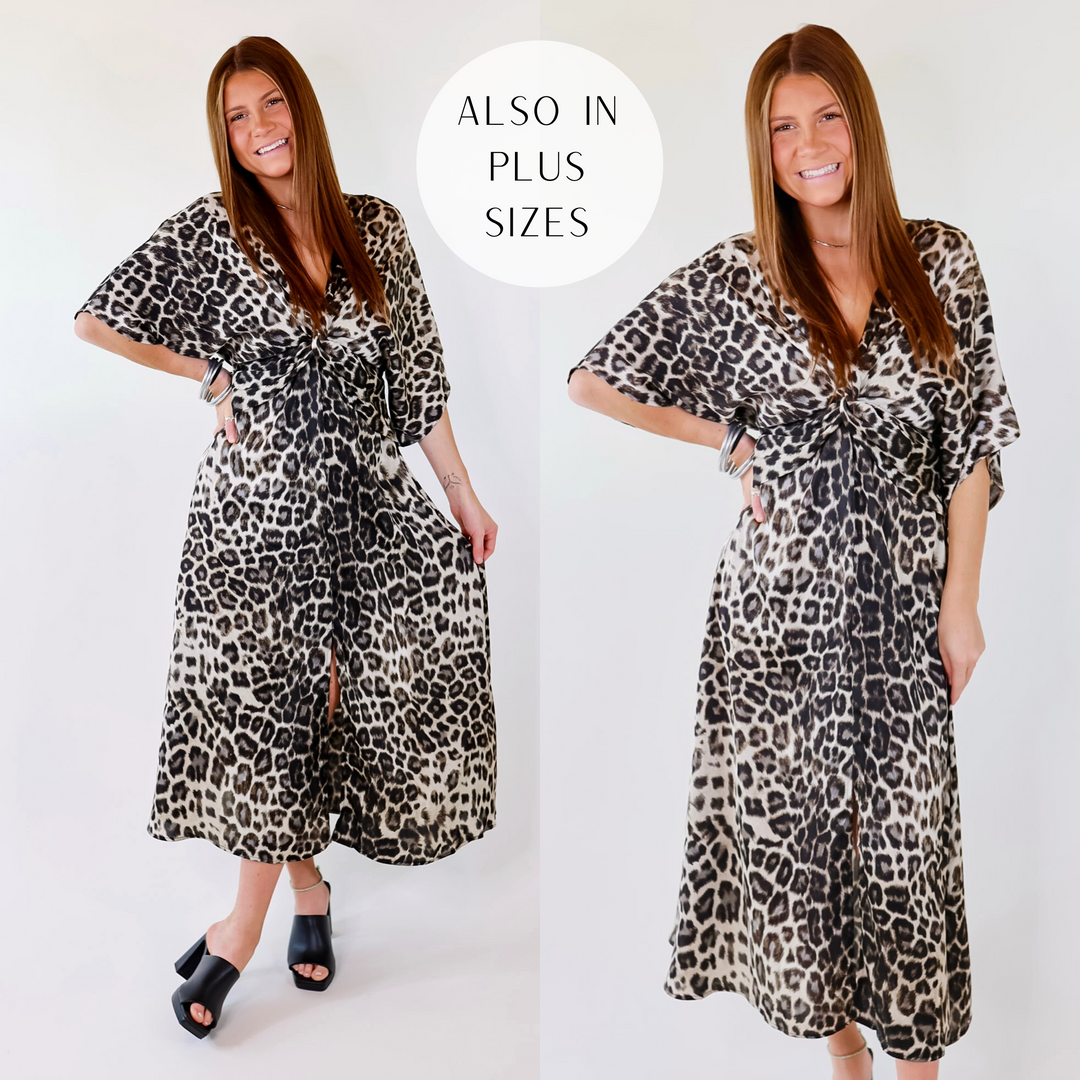 Take My Breath Away Front Knot Leopard Print Midi Dress in Grey Take My Breath Away Front Knot Leopard Print Midi Dress in Grey