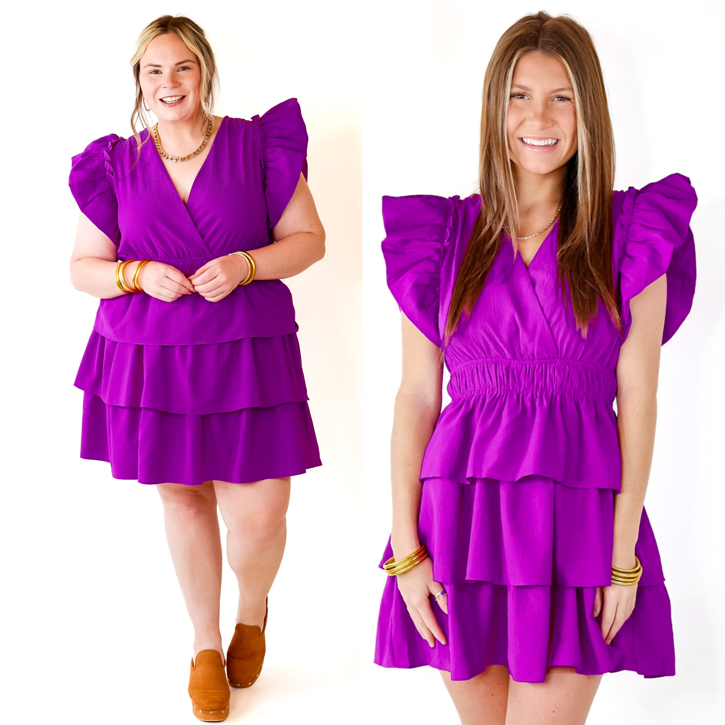 The Perfect Night Ruffle Cap Sleeve Dress in Violet Purple - Giddy Up Glamour Boutique