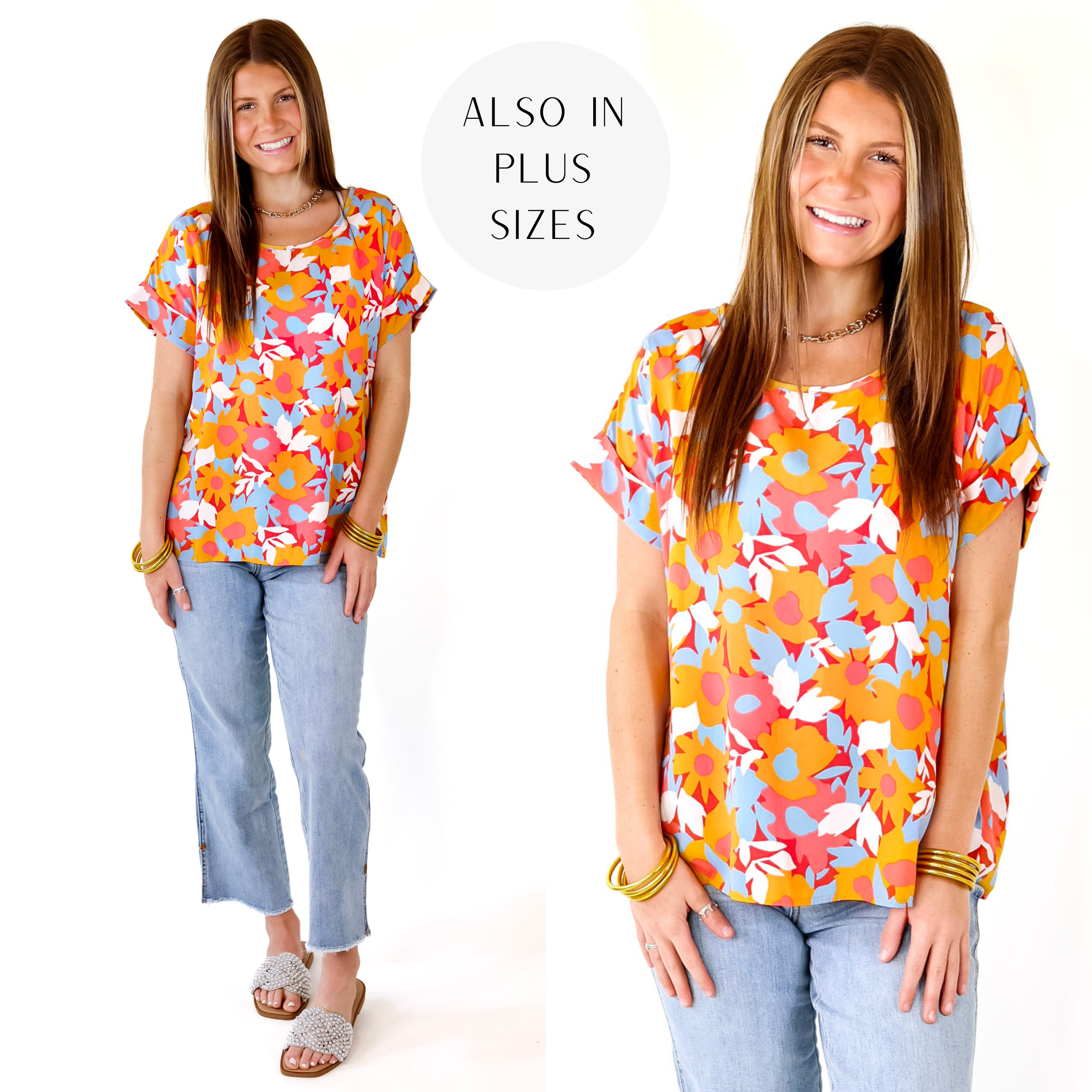 Ready To Romance Floral Short Sleeve Top in Coral Mix - Giddy Up Glamour Boutique