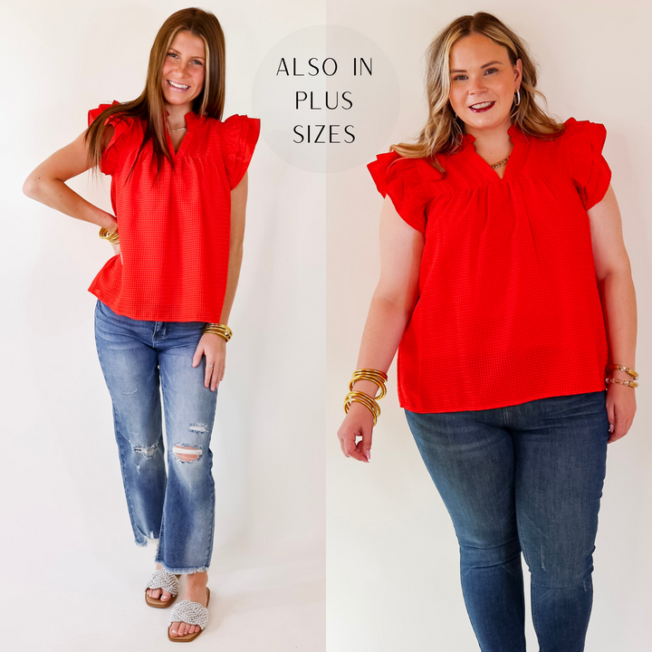 Perfectly Fabulous Ruffle Cap Sleeve Top in Red - Giddy Up Glamour Boutique