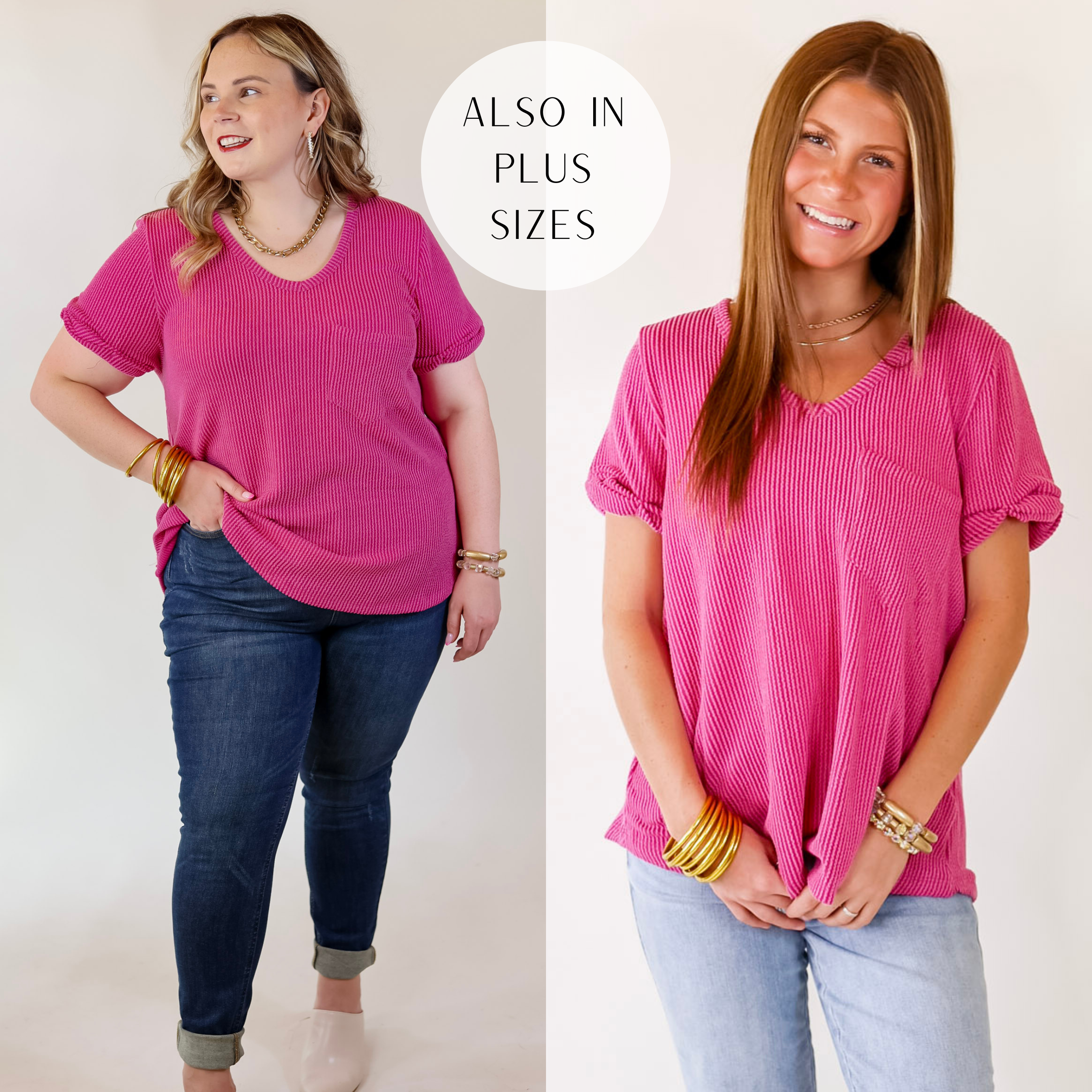Only True Love Ribbed Short Sleeve Top with Front Pocket in Orchid Pink - Giddy Up Glamour Boutique