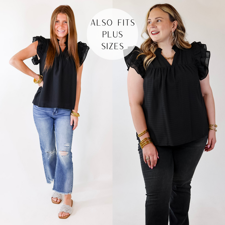 Perfectly Fabulous Ruffle Cap Sleeve Top in Black - Giddy Up Glamour Boutique