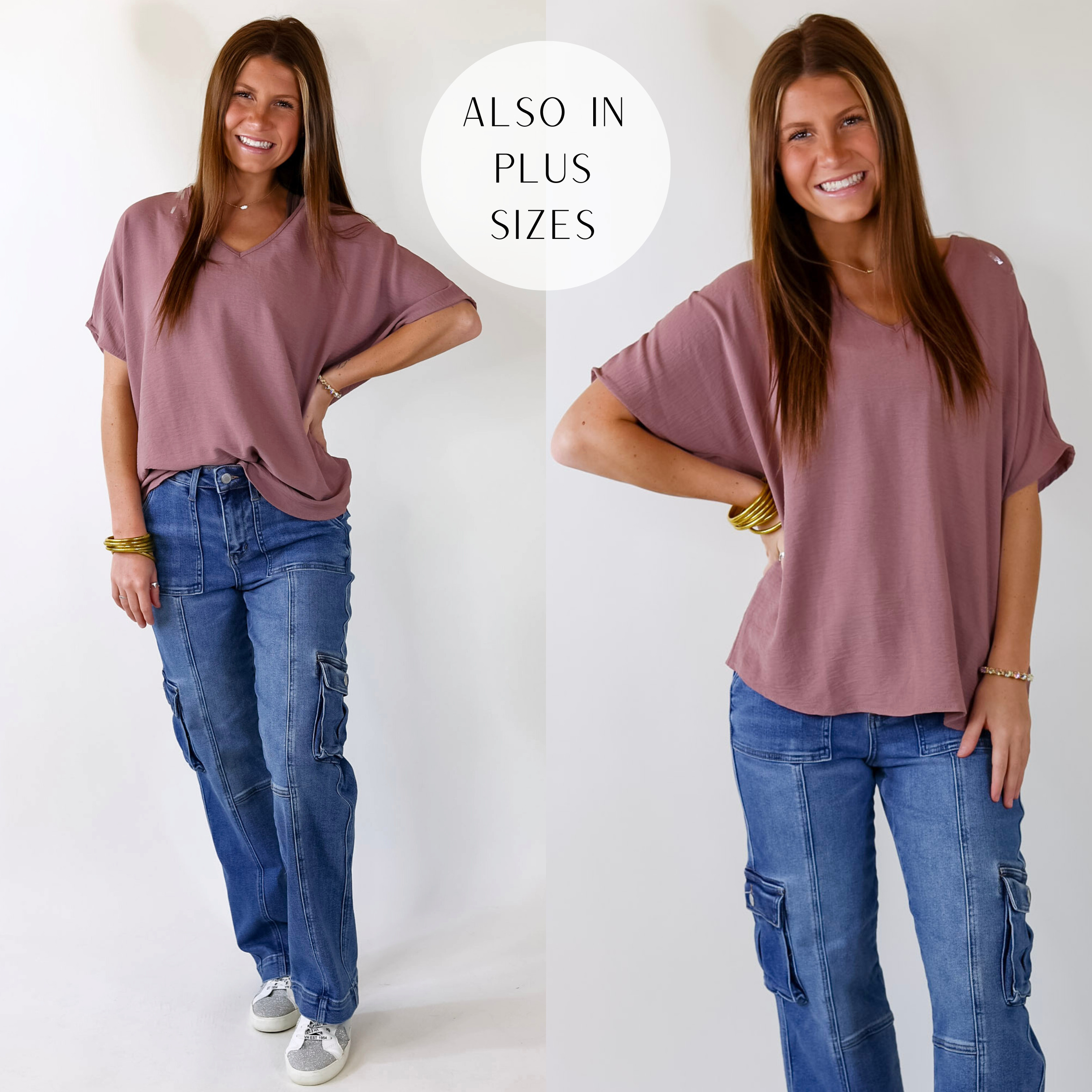 Lovely Dear V Neck Short Sleeve Solid Top in Mauve Purple