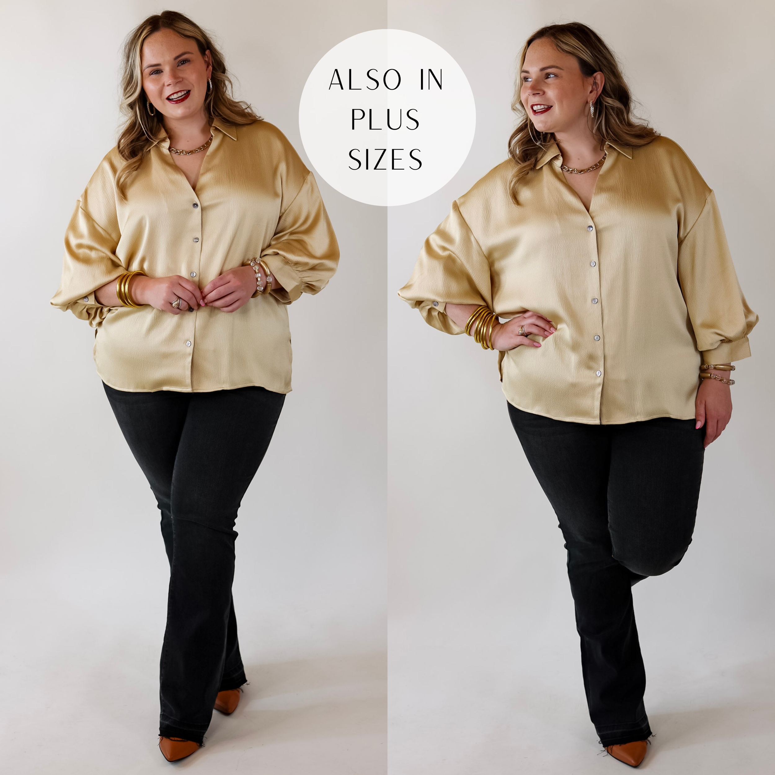 Sweet Notion Button Up 3/4 Balloon Sleeve Top in Light Yellow - Giddy Up Glamour Boutique