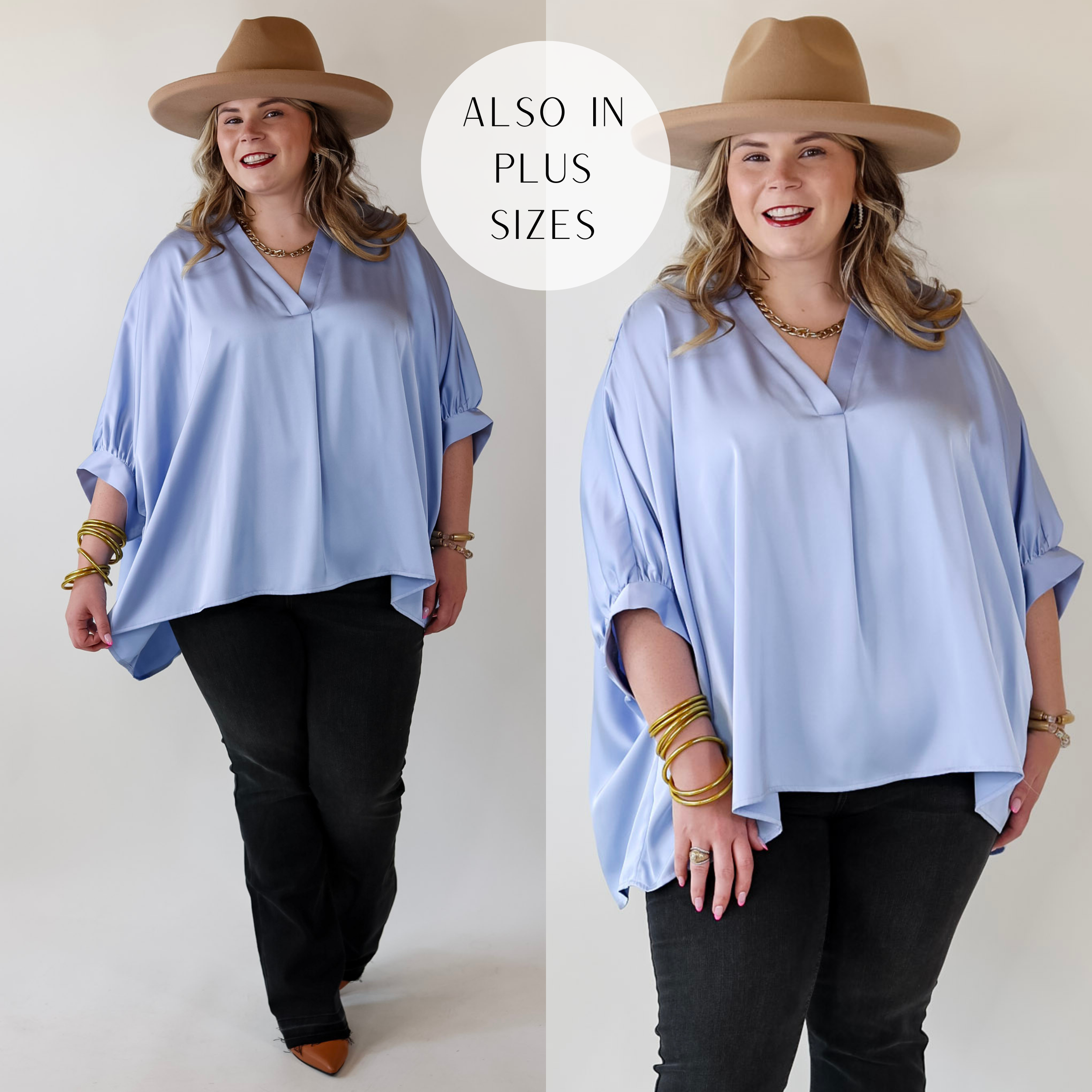 Irresistibly Chic Half Sleeve Oversized Blouse in Light Blue