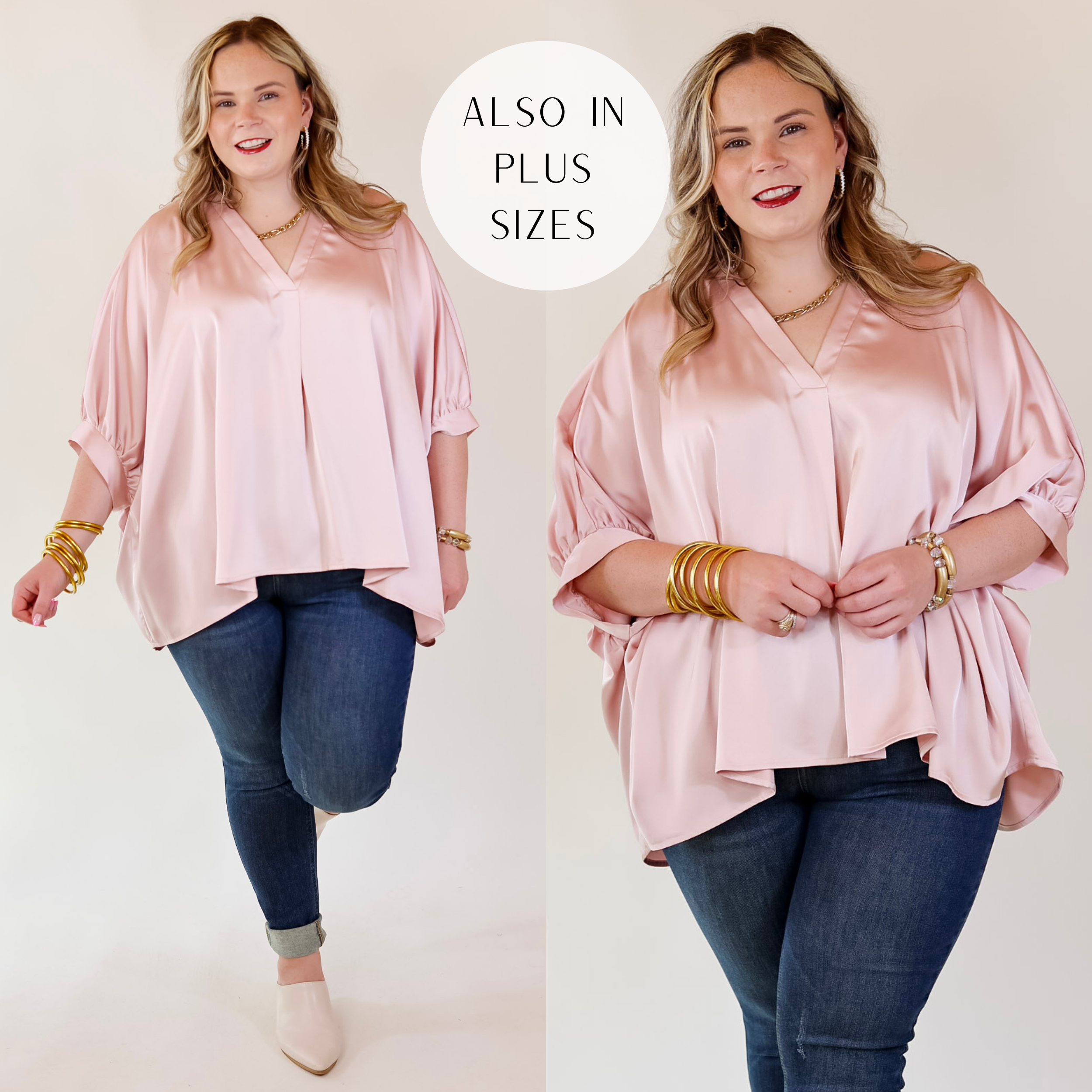 Irresistibly Chic Half Sleeve Oversized Blouse in Light Pink
