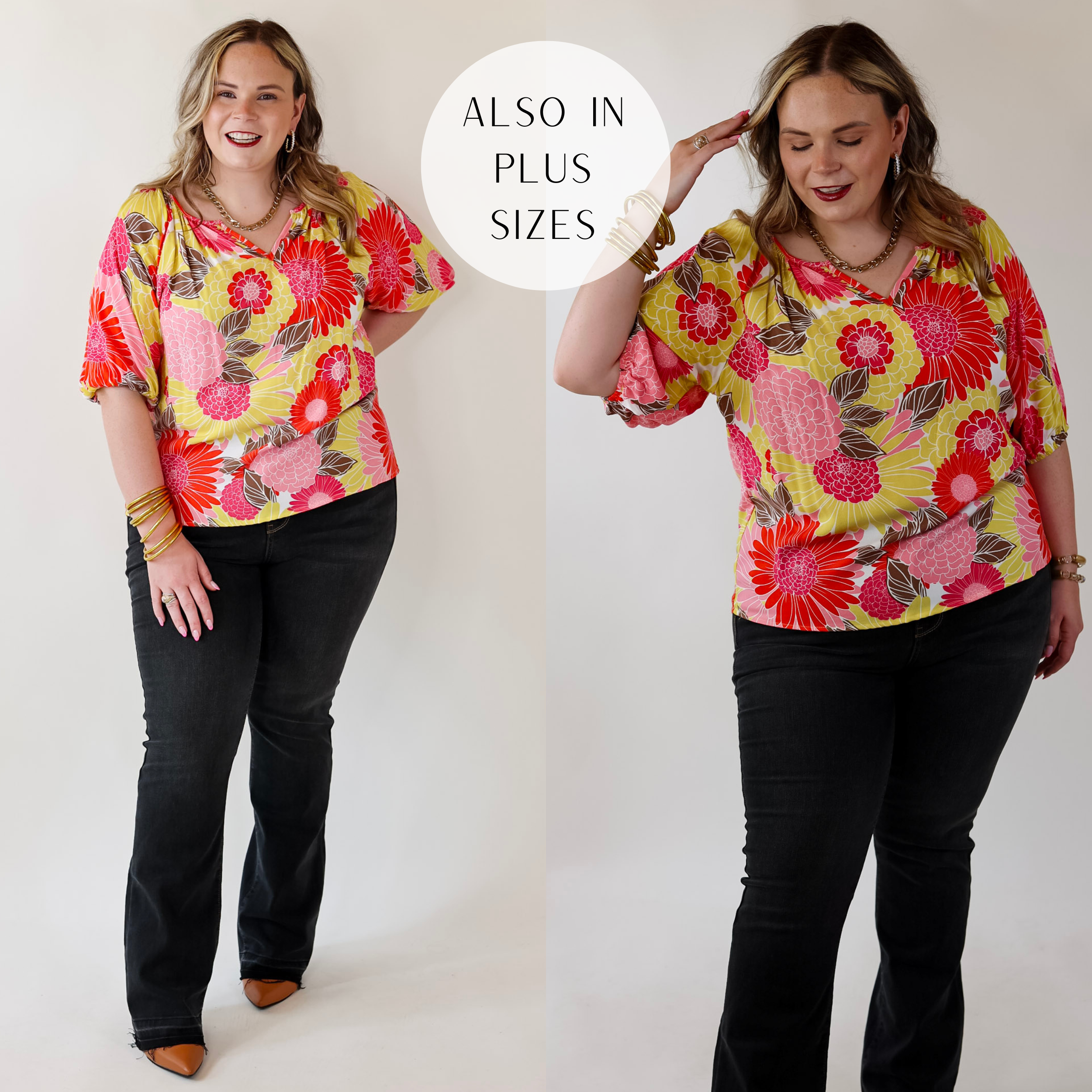 The Loveliest Day Multi Color Floral V Neck Top in Yellow - Giddy Up Glamour Boutique