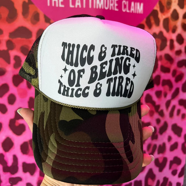 Online Exclusive | Thick & Tired of Being Thick & Tired Foam Trucker Cap in Camo