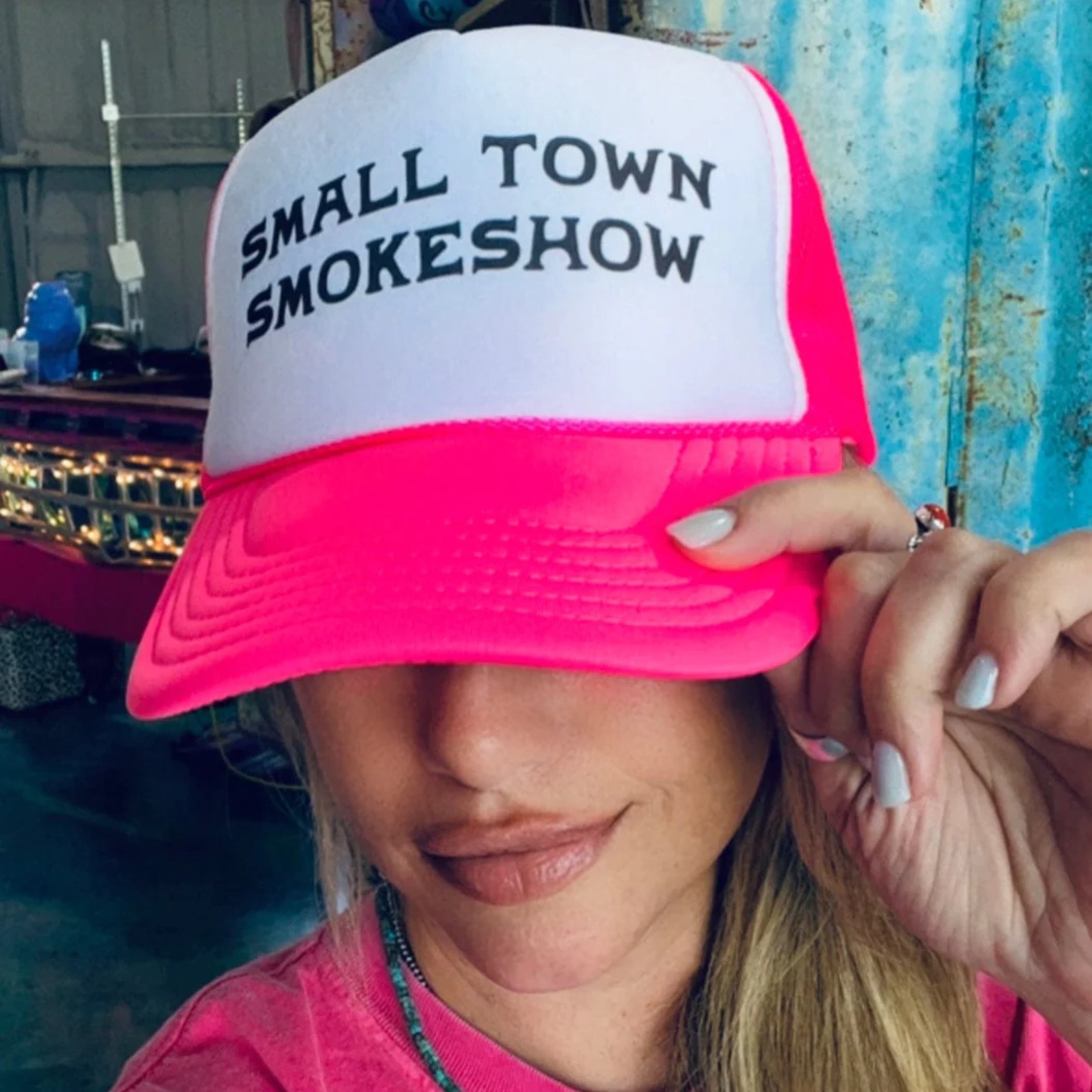 Online Exclusive | Small Town Smokeshow Foam Trucker Cap in Hot Pink - Giddy Up Glamour Boutique