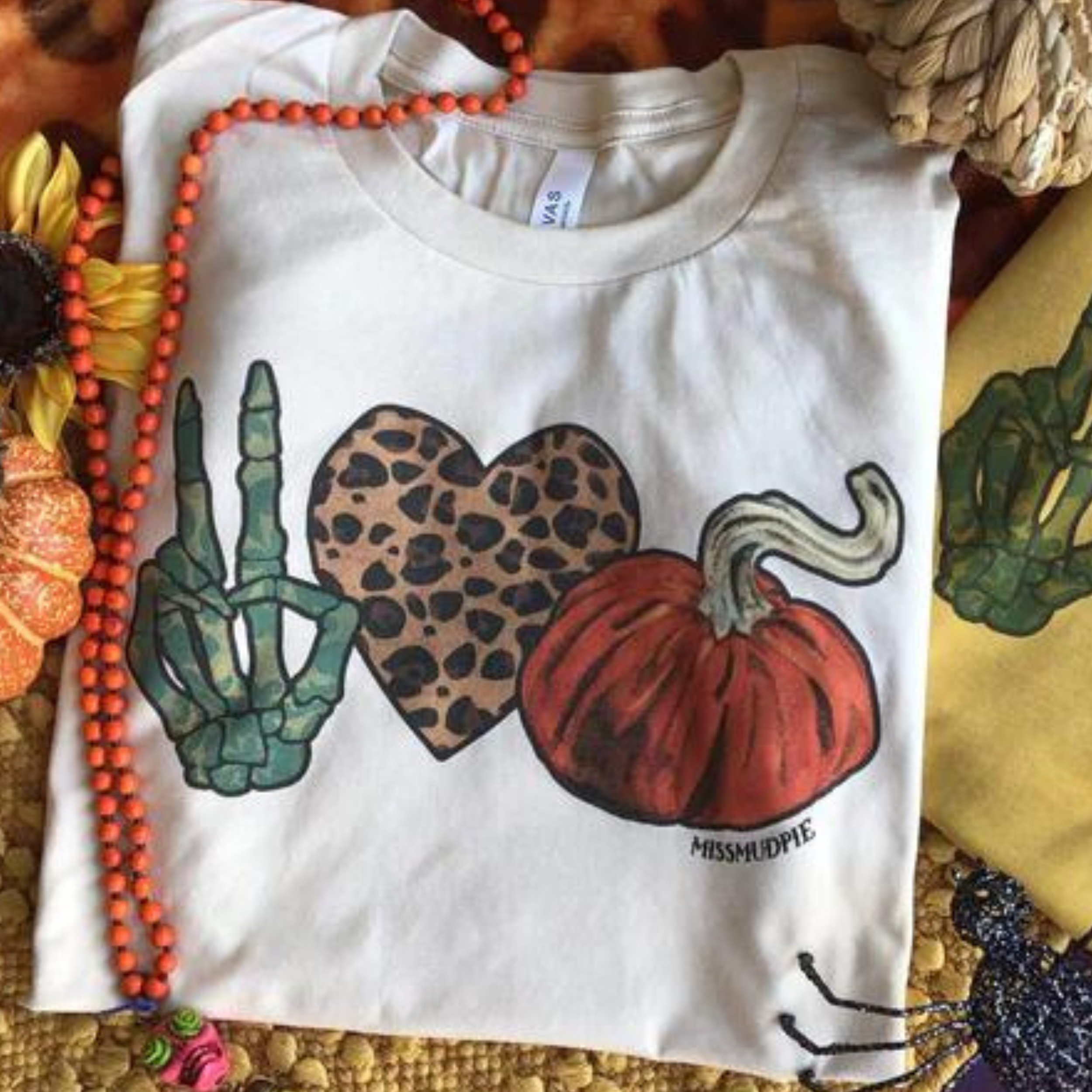 Online Exclusive | Peace Love Pumpkins Short Sleeve Pumpkin Graphic Tee in Cream - Giddy Up Glamour Boutique