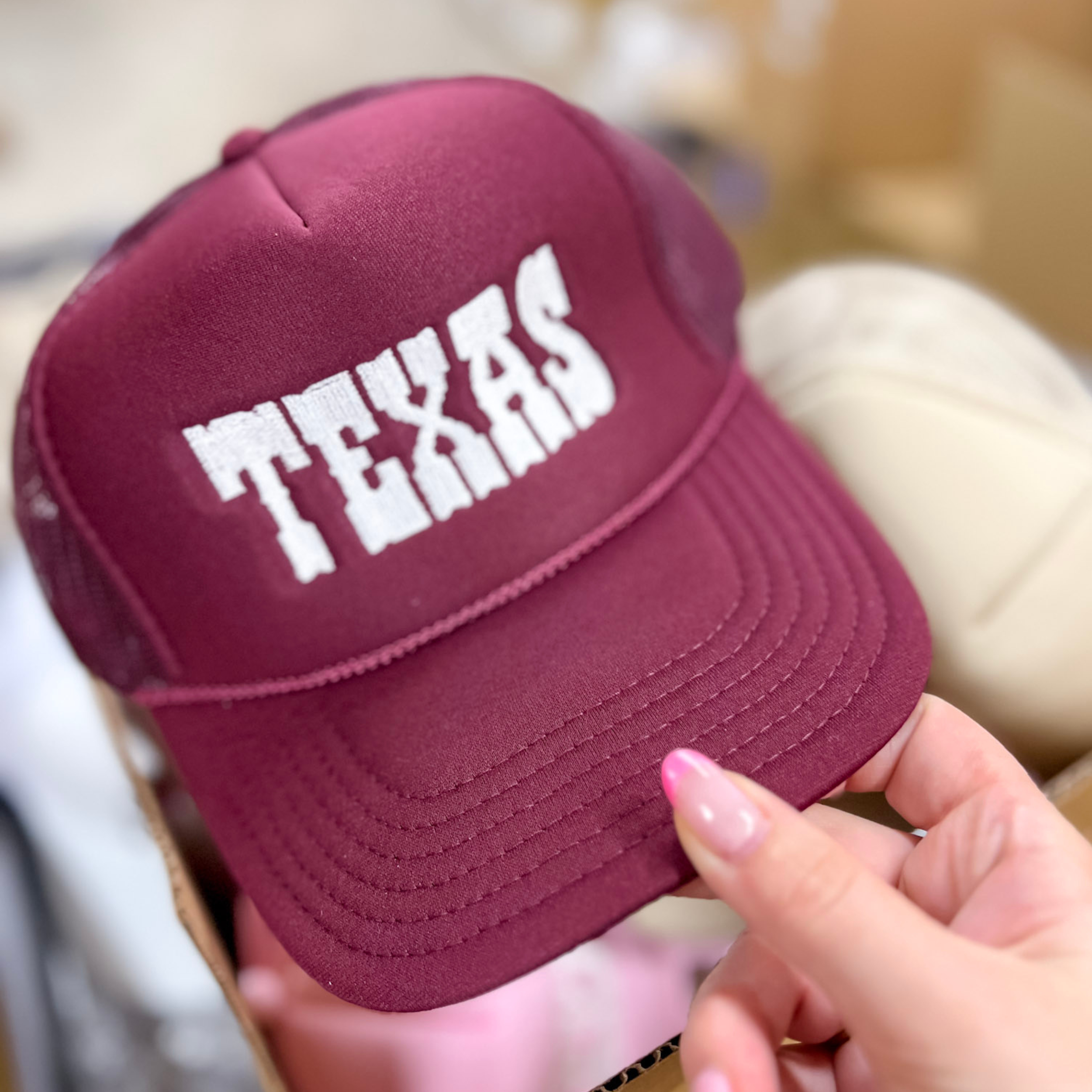 Texas Foam Trucker Hat in Maroon - Giddy Up Glamour Boutique