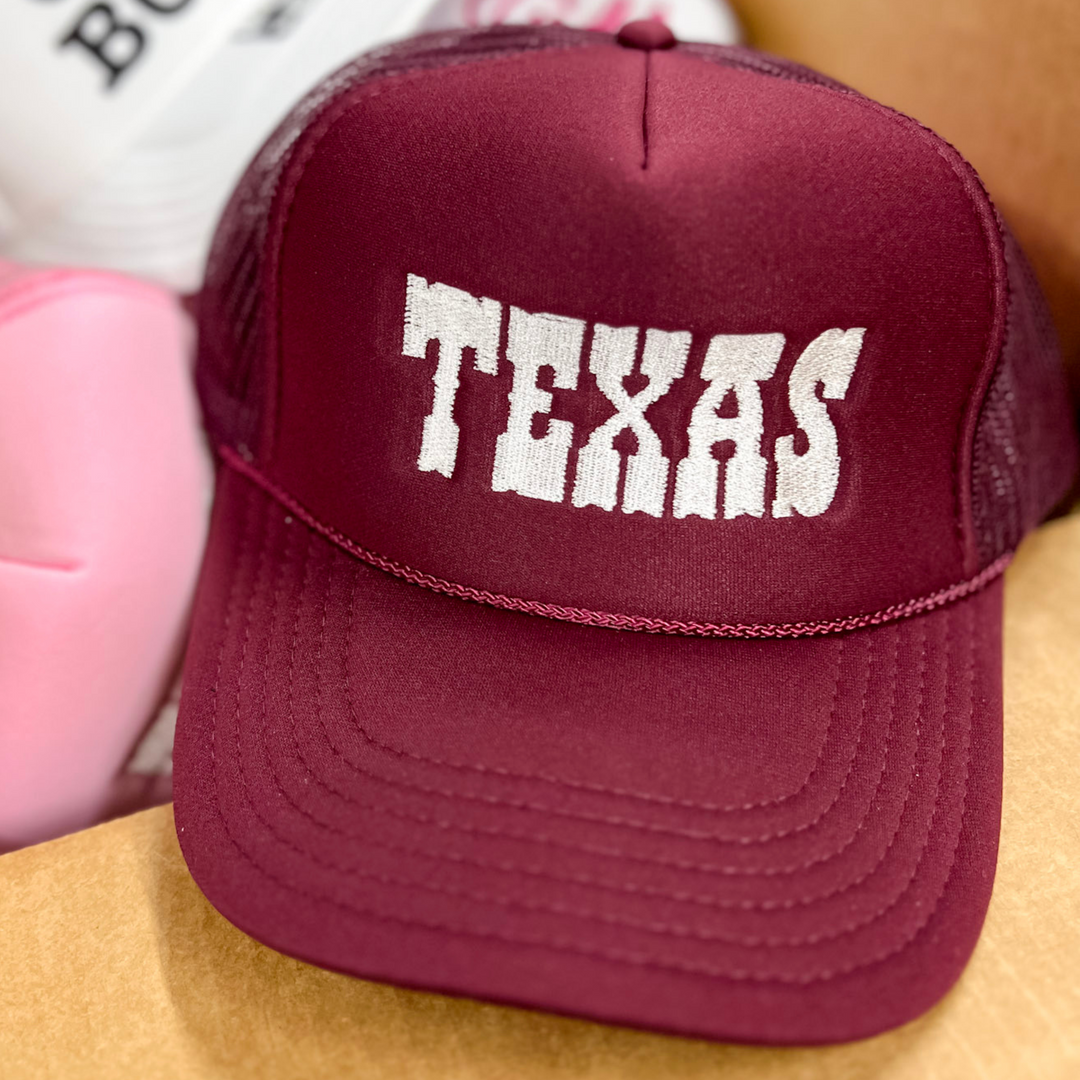 Texas Foam Trucker Hat in Maroon - Giddy Up Glamour Boutique
