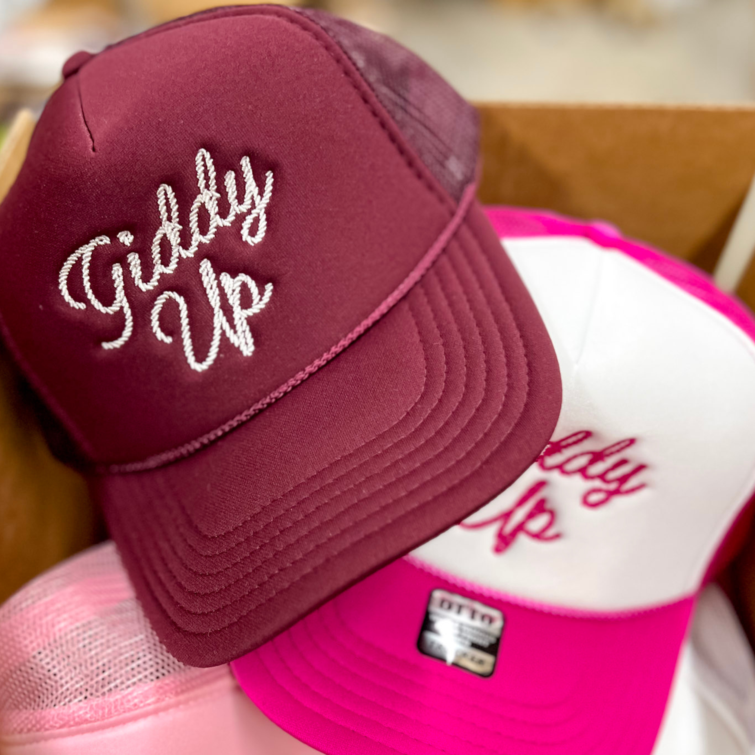 Giddy Up Foam Trucker Hat in Maroon - Giddy Up Glamour Boutique