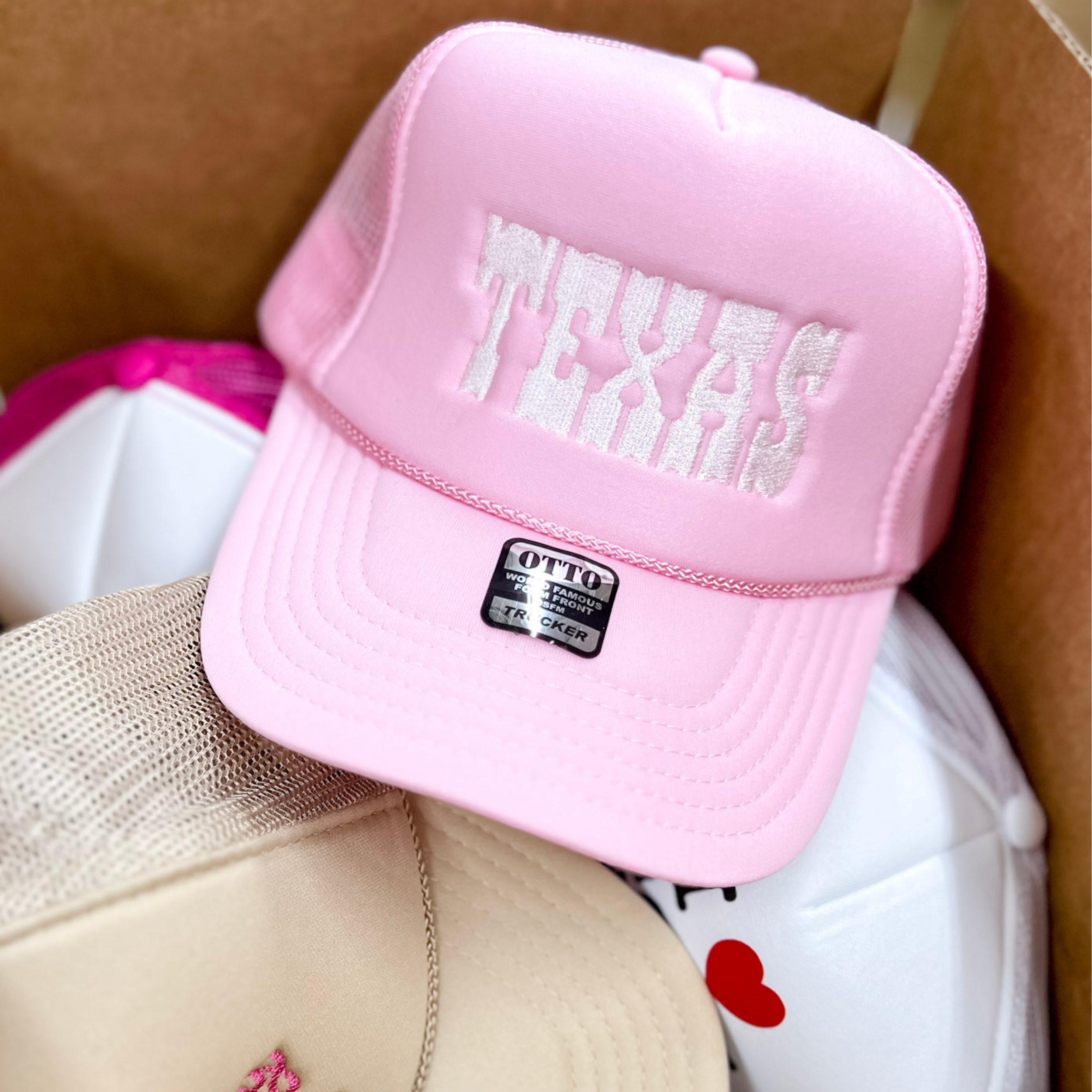 Texas Foam Trucker Hat in Light Pink - Giddy Up Glamour Boutique