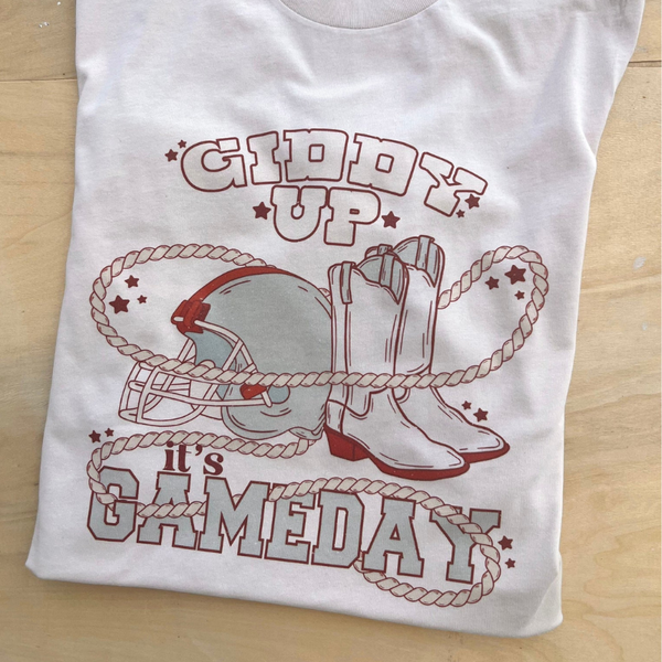 Giddy up its Gameday Blue White Graphic Tee