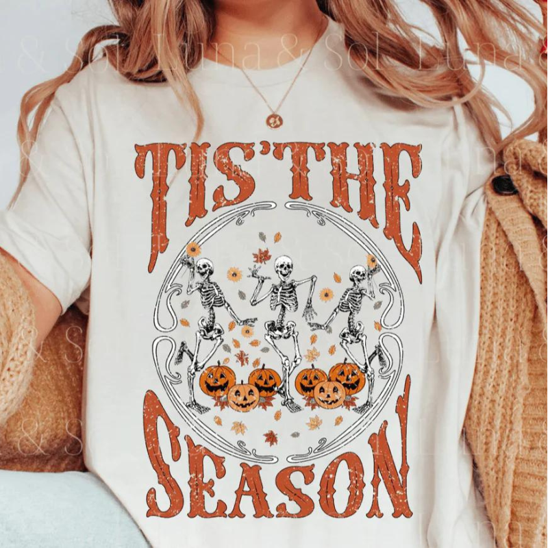 Online Exclusive | Skeleton Season Halloween Short Sleeve Graphic Tee in Cream - Giddy Up Glamour Boutique